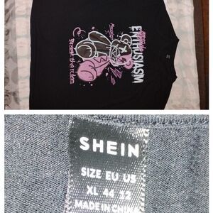 SHEIN Black Tee with Pink Graphic